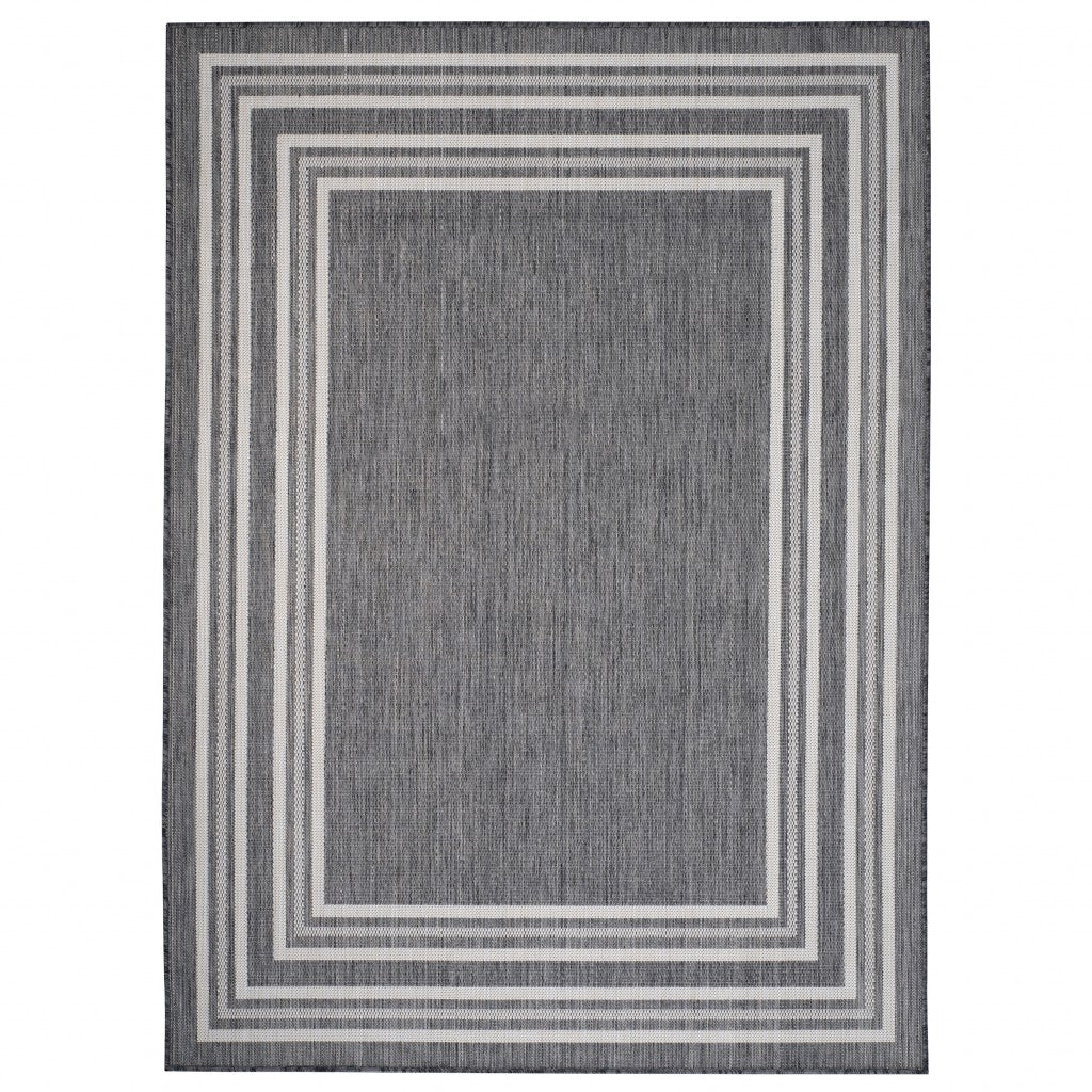 8’ x 10’ Gray Stripe Border Indoor Outdoor Area Rug