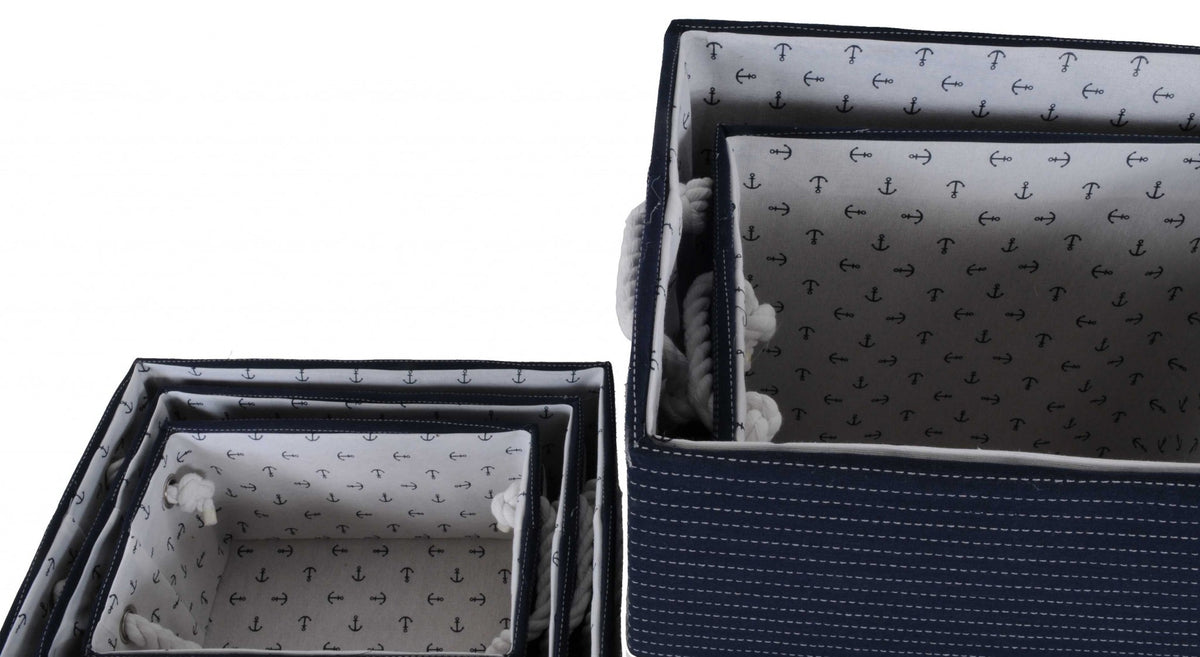 13.5" x 17" x 22.5" Blue Fabric Basket With Bow Decoration Set of 5