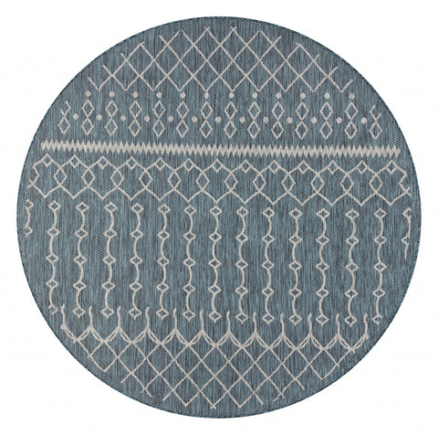 8’ Round Blue Array Indoor Outdoor Area Rug