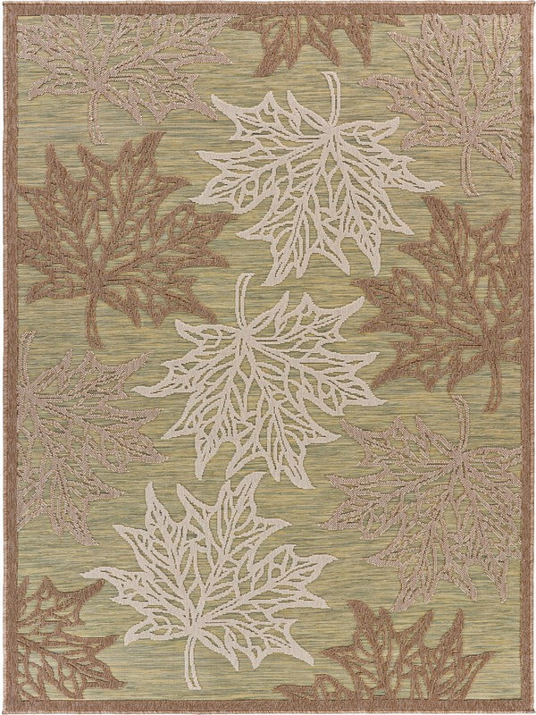 8’ x 10’ Tan Maple Leaf Indoor Outdoor Area Rug