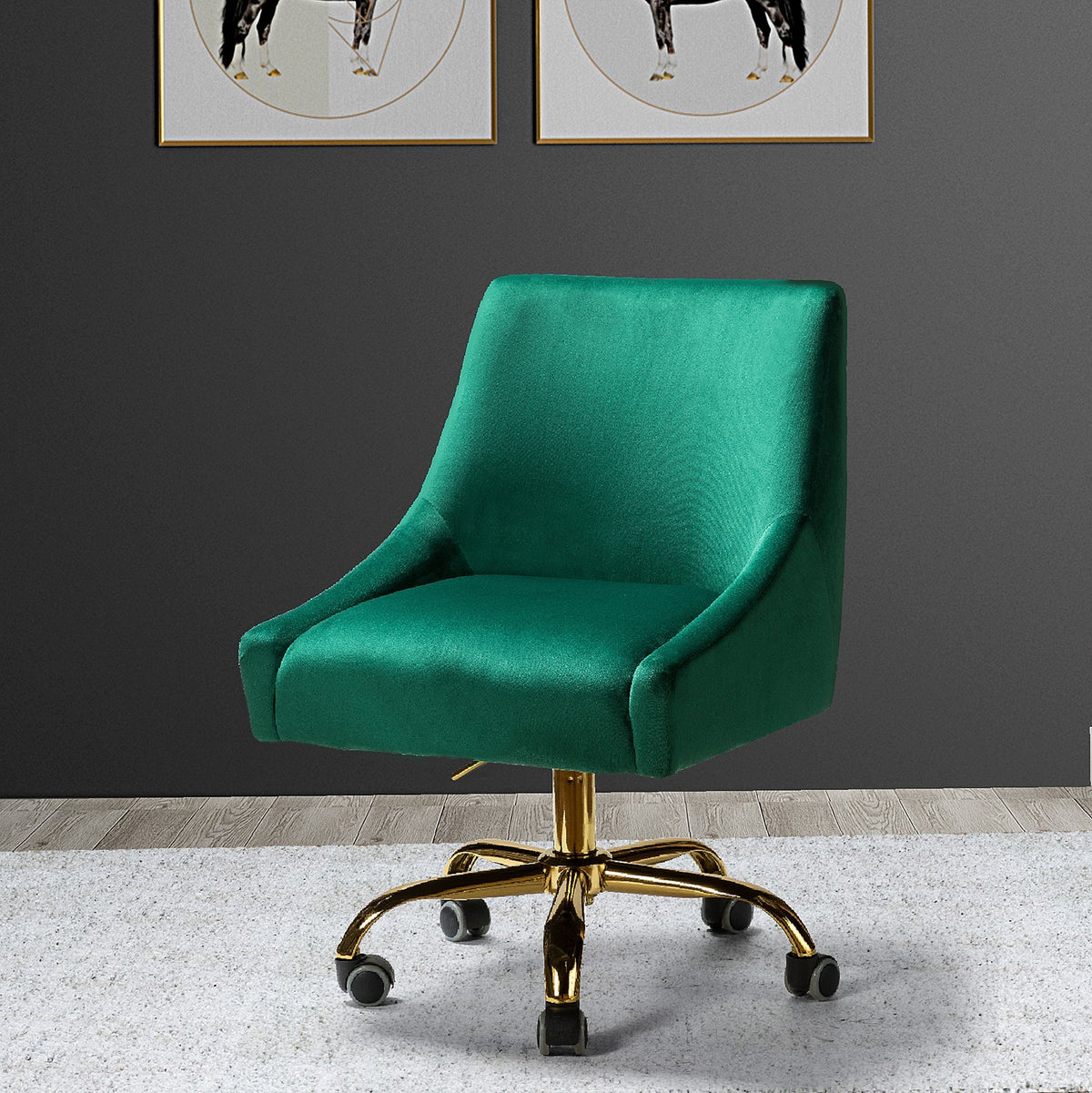 Classic Green Velvet Tapered Arm Rolling Office Chair