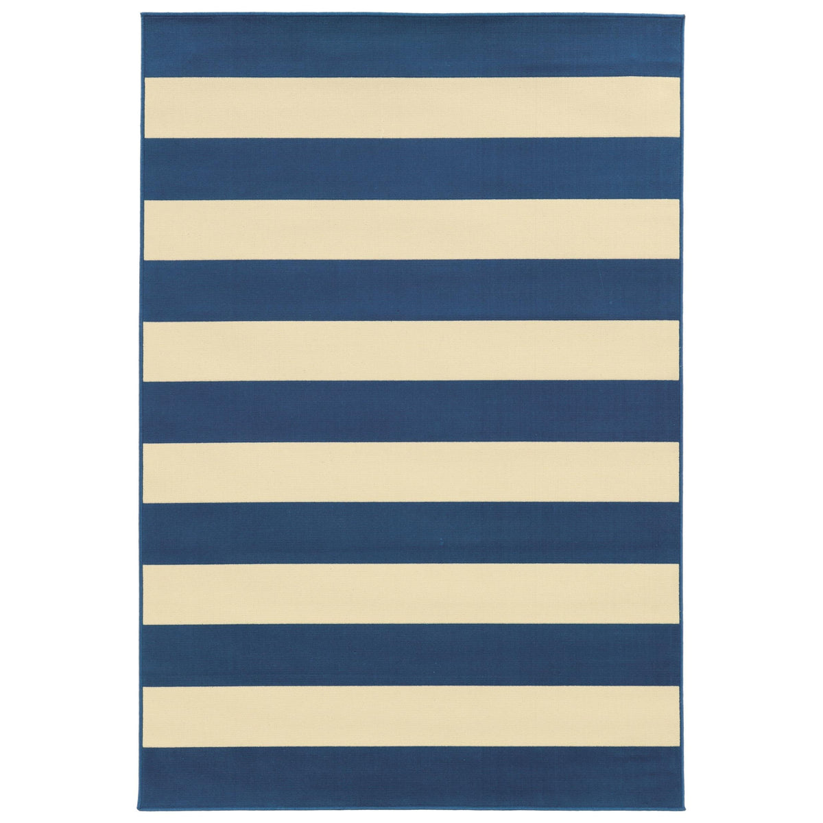 9’x13’ Blue and Ivory Striped Indoor Outdoor Area Rug