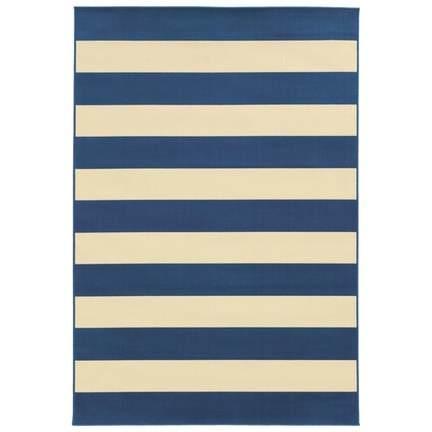 9’x13’ Blue and Ivory Striped Indoor Outdoor Area Rug