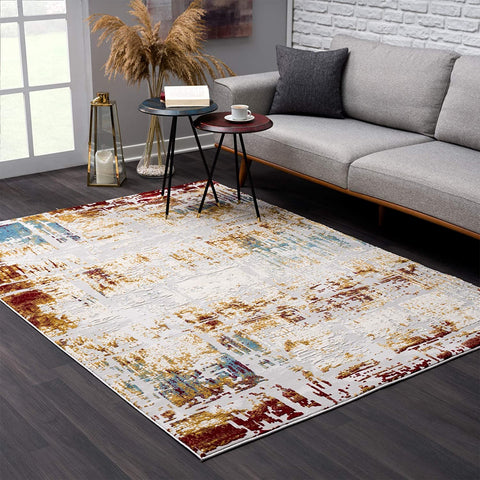 2’ x 13’ Abstract Beige and Gold Modern Runner Rug