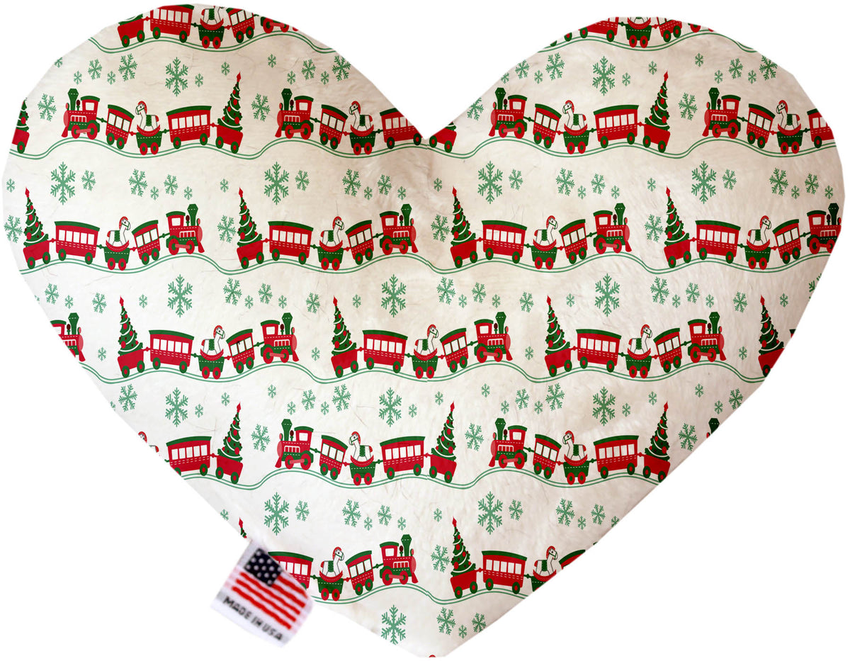 Christmas Trains 6 Inch Stuffing Free Heart Dog Toy