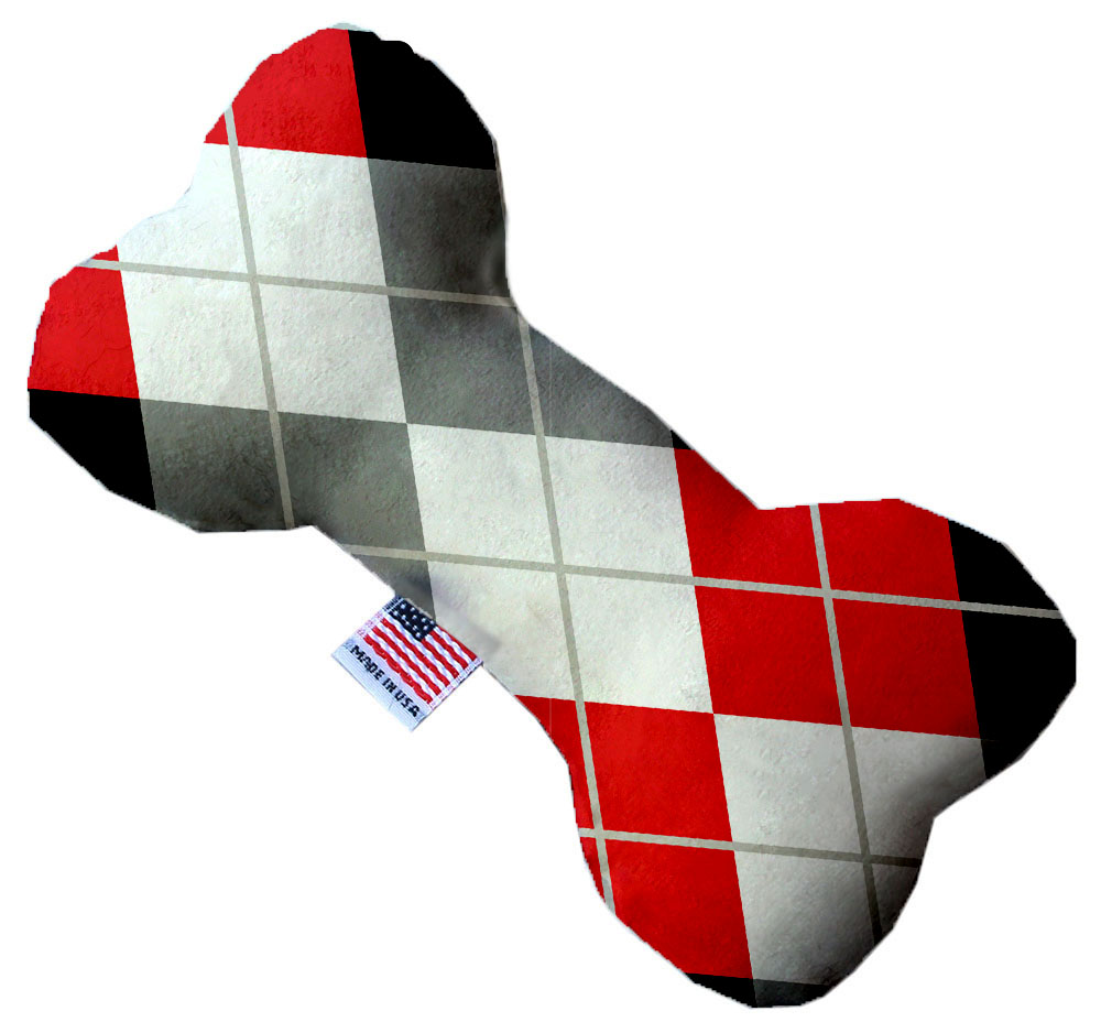 Red And Grey Argyle 6 Inch Stuffing Free Bone Dog Toy