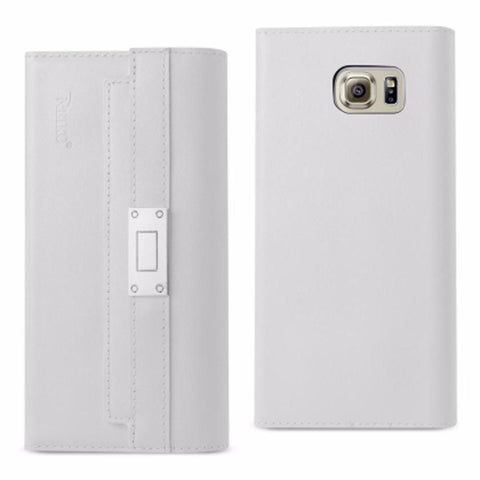Reiko Samsung Galaxy S6 Genuine Leather Rfid Wallet Case And Metal Buckle Belt In Ivory