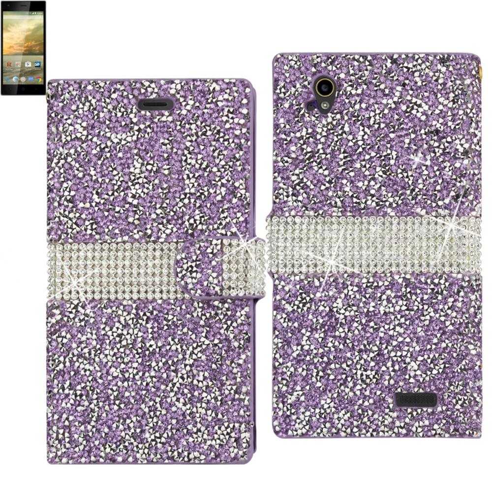 Reiko Zte Warp Elite Diamond Rhinestone Wallet Case In Purple