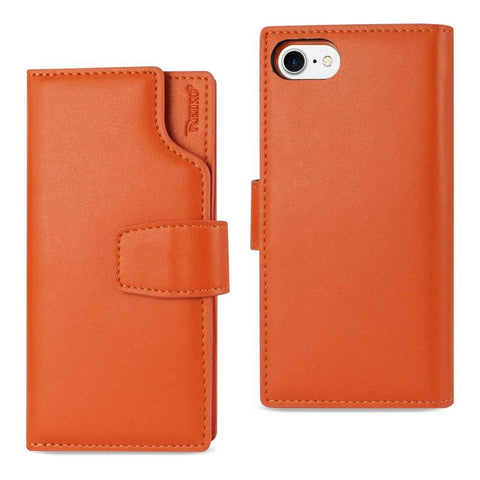 Reiko Iphone 8/ 7 Genuine Leather Wallet Case With Open Thumb Cut In Tangerine