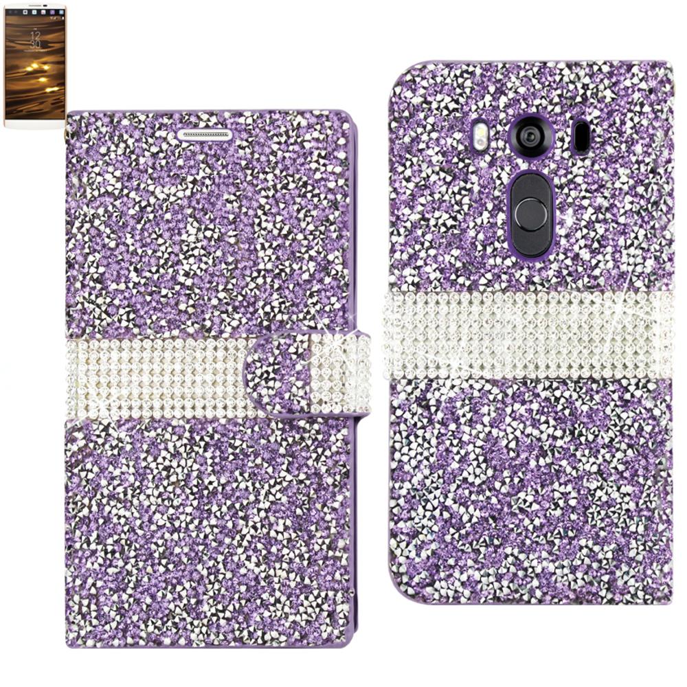 Reiko Lg V10 Diamond Rhinestone Wallet Case In Purple
