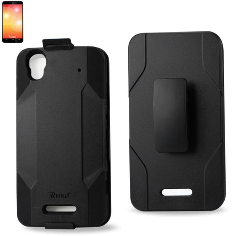 Reiko Zte Max 3-in-1 Hybrid Heavy Duty Holster Combo Case In Black