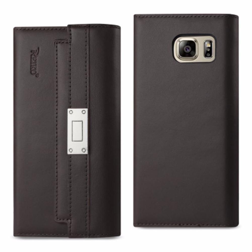 Reiko Samsung Galaxy Note 5 Genuine Leather Rfid Wallet Case And Metal Buckle Belt In Umber