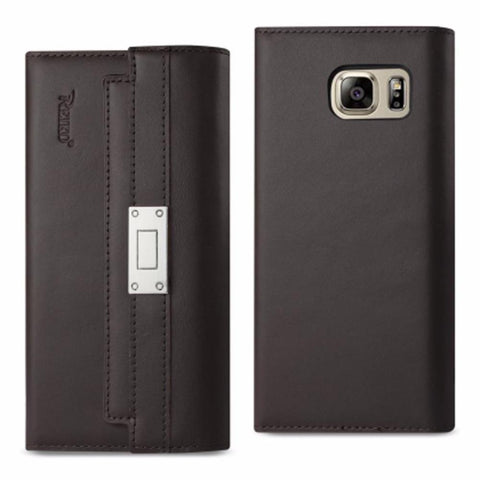 Reiko Samsung Galaxy Note 5 Genuine Leather Rfid Wallet Case And Metal Buckle Belt In Umber