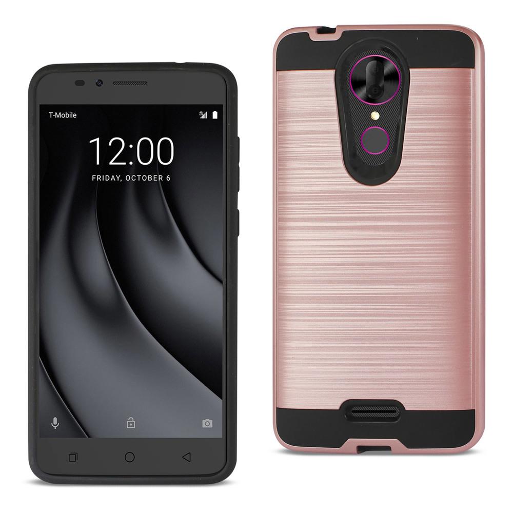 Reiko Coolpad Revvl Plus Hybrid Metal Brushed Texture Case In Rose Gold