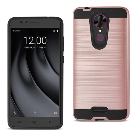 Reiko Coolpad Revvl Plus Hybrid Metal Brushed Texture Case In Rose Gold