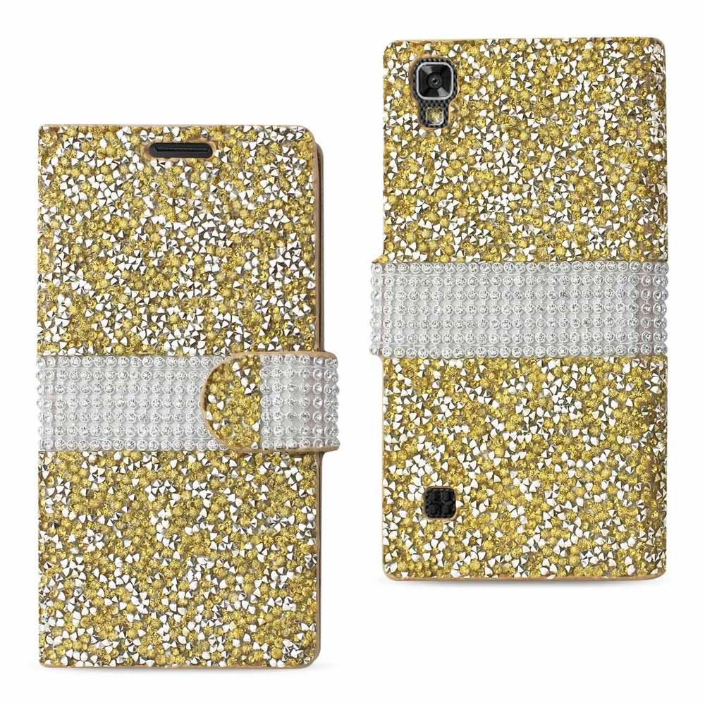 Reiko Lg X Power/ K6 Diamond Rhinestone Wallet Case In Gold