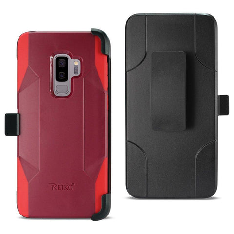 Reiko Samsung Galaxy S9 Plus 3-in-1 Hybrid Heavy Duty Holster Combo Case In Burgundy