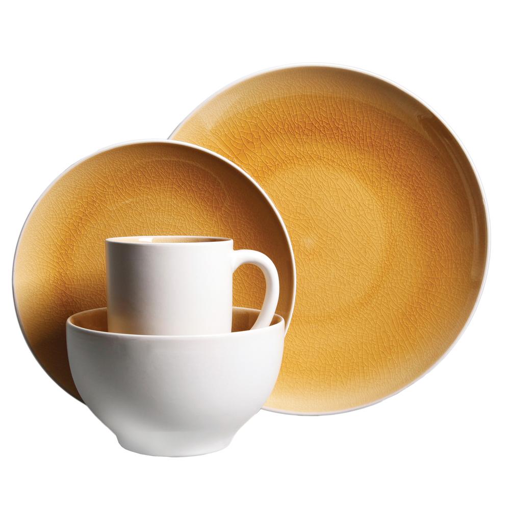 Gibson Serenity Amber 16 Piece Stoneware Dinnerware Set In Yellow