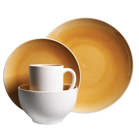 Gibson Serenity Amber 16 Piece Stoneware Dinnerware Set In Yellow