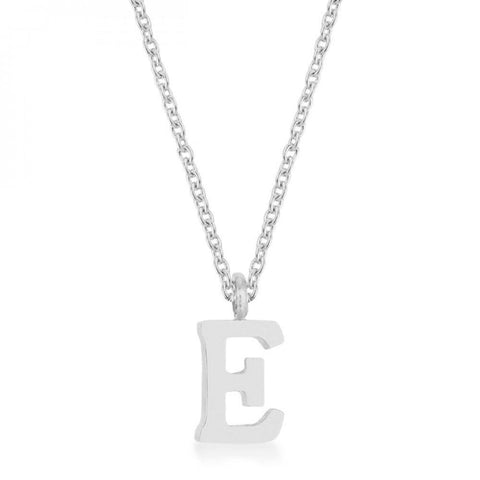 Elaina Rhodium Stainless Steel E Initial Necklace P11456r-v00-e