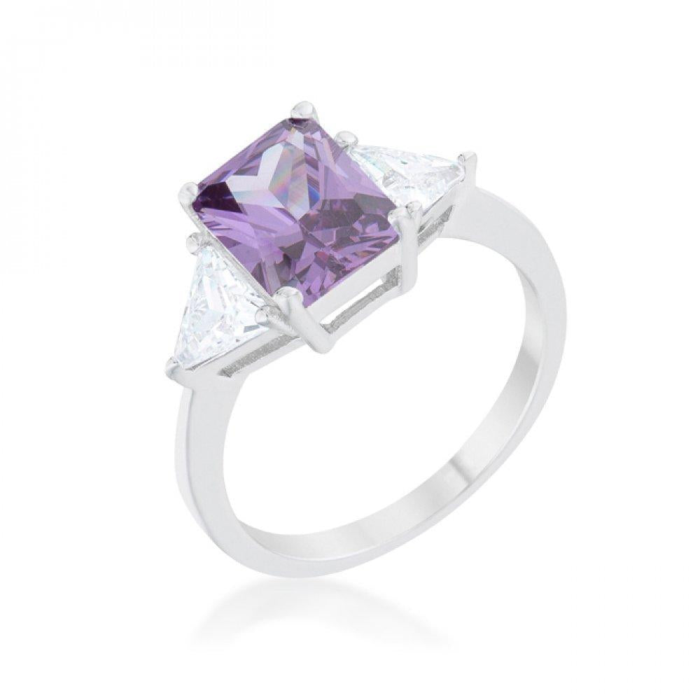 Classic Amethyst Rhodium Engagement Ring (size: 06) R08451r-c20-06