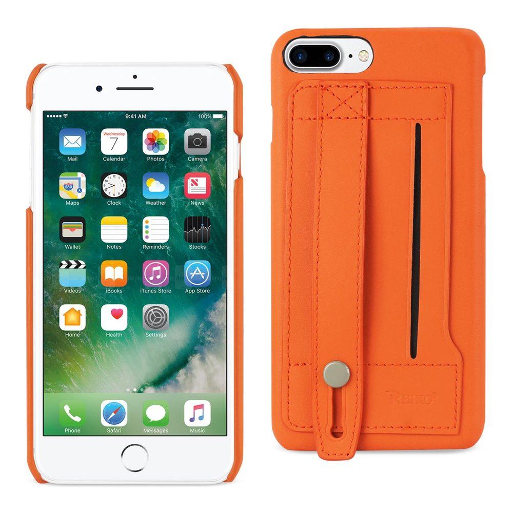Reiko Iphone 8 Plus/ 7 Plus Genuine Leather Hand Strap Case In Tangerine