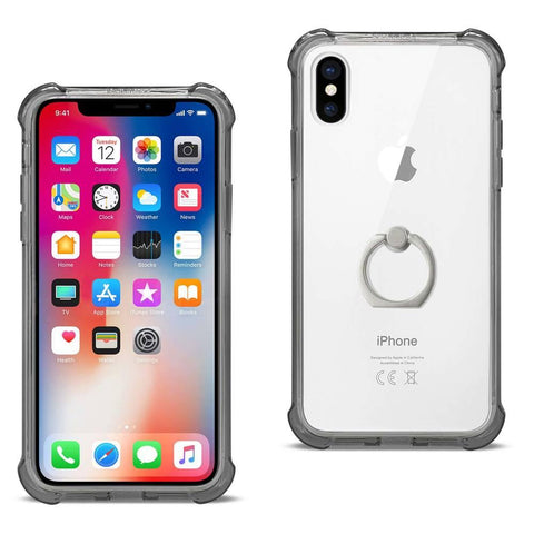 Reiko Iphone X/iphone Xs Transparent Air Cushion Bumper Case With Ring Holder In Clear Black