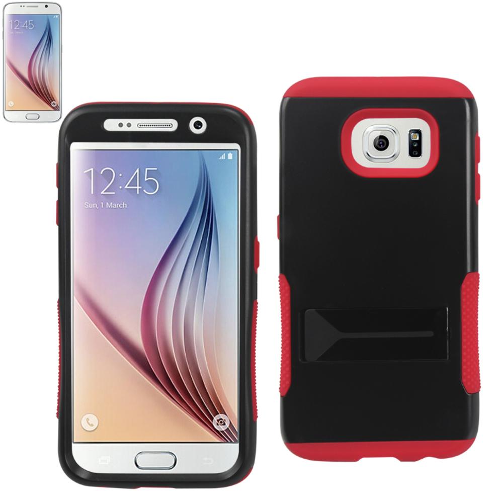 Reiko Samsung Galaxy S6 Hybrid Heavy Duty Grip Case With Lower Kickstand In Red Black
