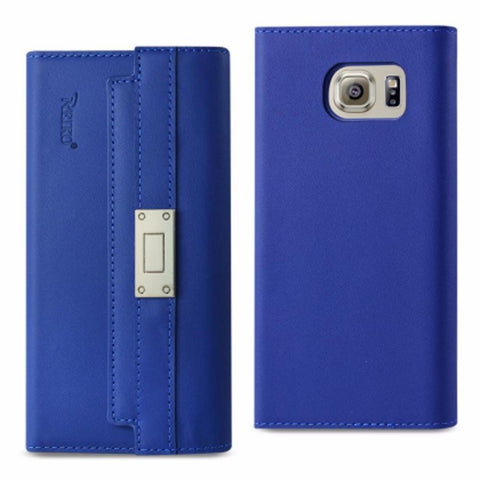 Reiko Samsung Galaxy S6 Genuine Leather Rfid Wallet Case And Metal Buckle Belt In Ultramarine