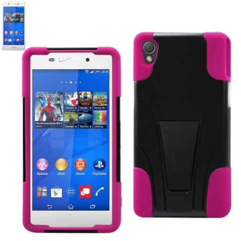 Reiko Sony Xperia Z3v Hybrid Heavy Duty Case With Kickstand In Hot Pink Black
