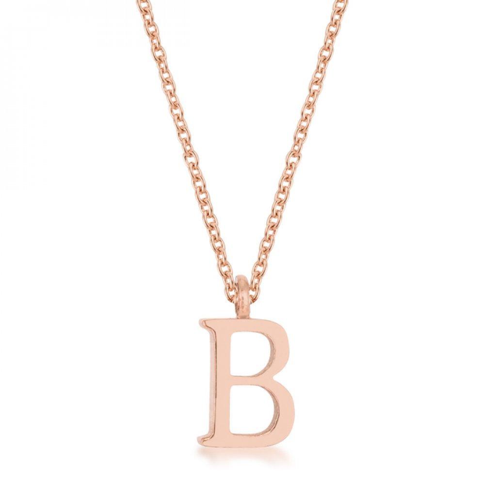Elaina Rose Gold Stainless Steel B Initial Necklace P11456a-v00-b