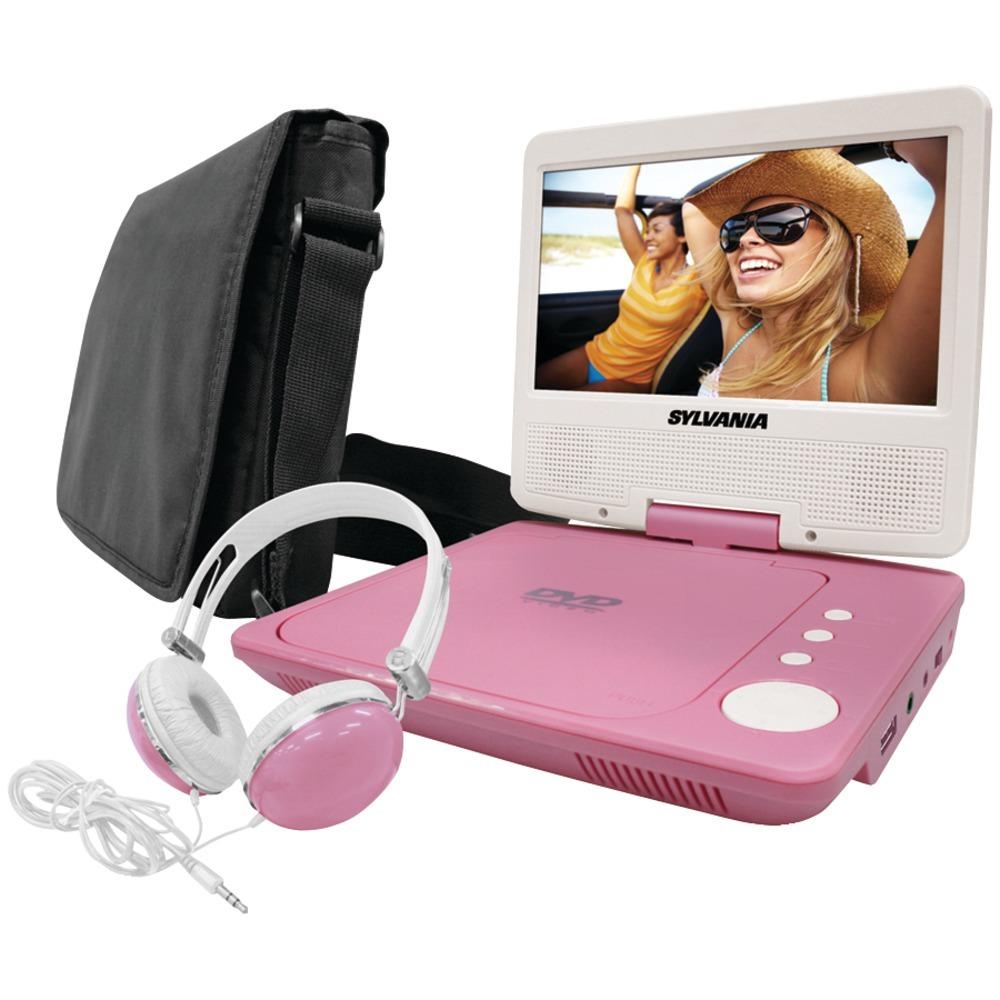 Sylvania Sdvd7060-combo-pink 7 Swivel-screen Portable Dvd Player Bundle (pink)