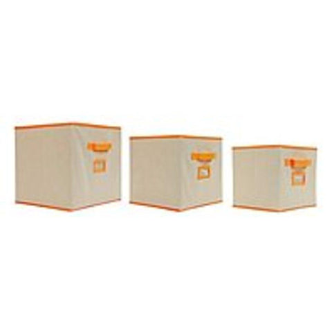 Orbit 722028140086 Storage Bins - Oatmeal With Orange Trim -  3pk - Assorted Sizes