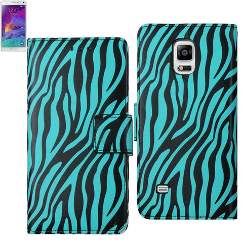 Reiko Samsung Galaxy Note 4 3-in-1 Animal Zebra Print Wallet Case In Blue