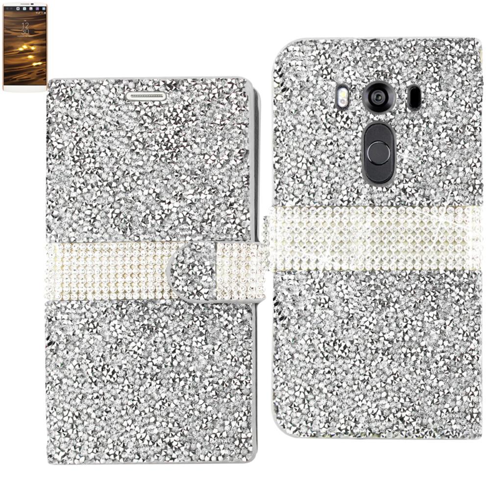 Reiko Lg V10 Diamond Rhinestone Wallet Case In Silver