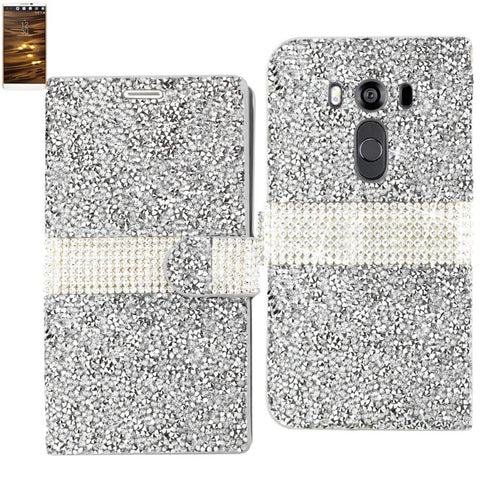 Reiko Lg V10 Diamond Rhinestone Wallet Case In Silver