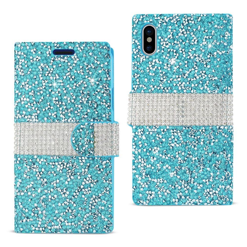 Reiko Iphone X/iphone Xs Diamond Rhinestone Wallet Case In Blue