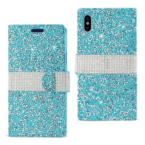 Reiko Iphone X/iphone Xs Diamond Rhinestone Wallet Case In Blue