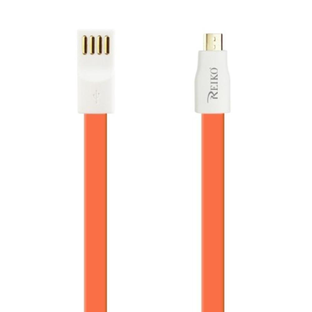 Reiko Flat Micro Usb Gold Plated Data Cable 3.9ft With Cable Tie In Orange