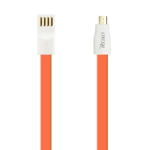 Reiko Flat Micro Usb Gold Plated Data Cable 3.9ft With Cable Tie In Orange