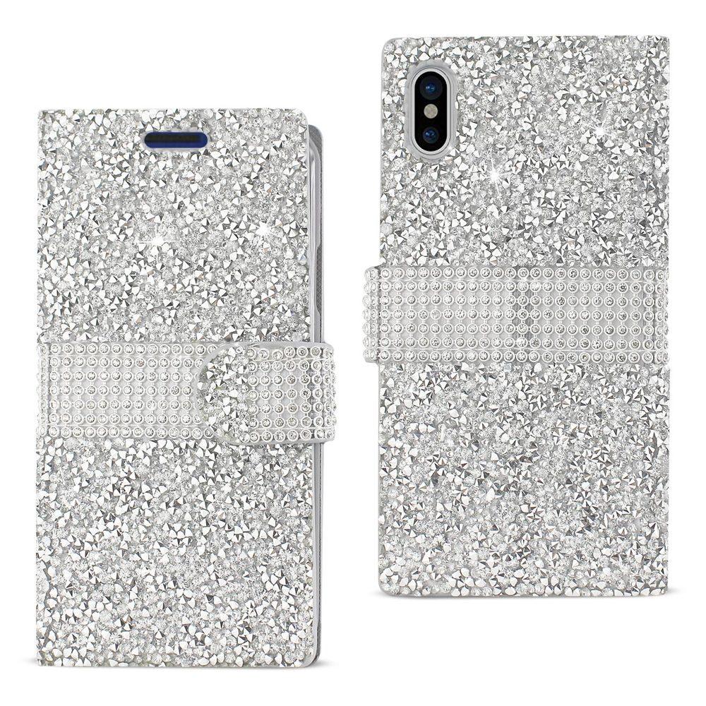 Reiko Iphone X/iphone Xs Diamond Rhinestone Wallet Case In Silver