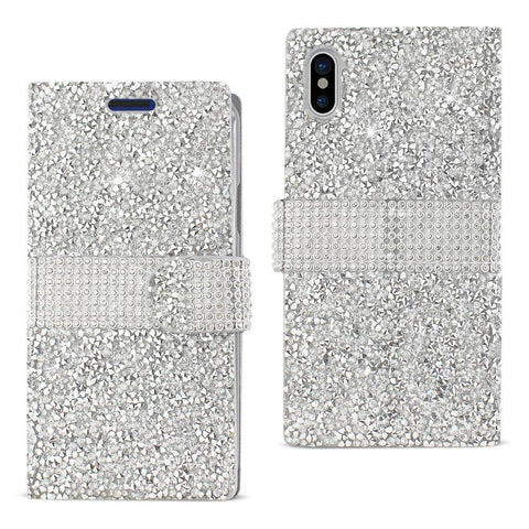 Reiko Iphone X/iphone Xs Diamond Rhinestone Wallet Case In Silver