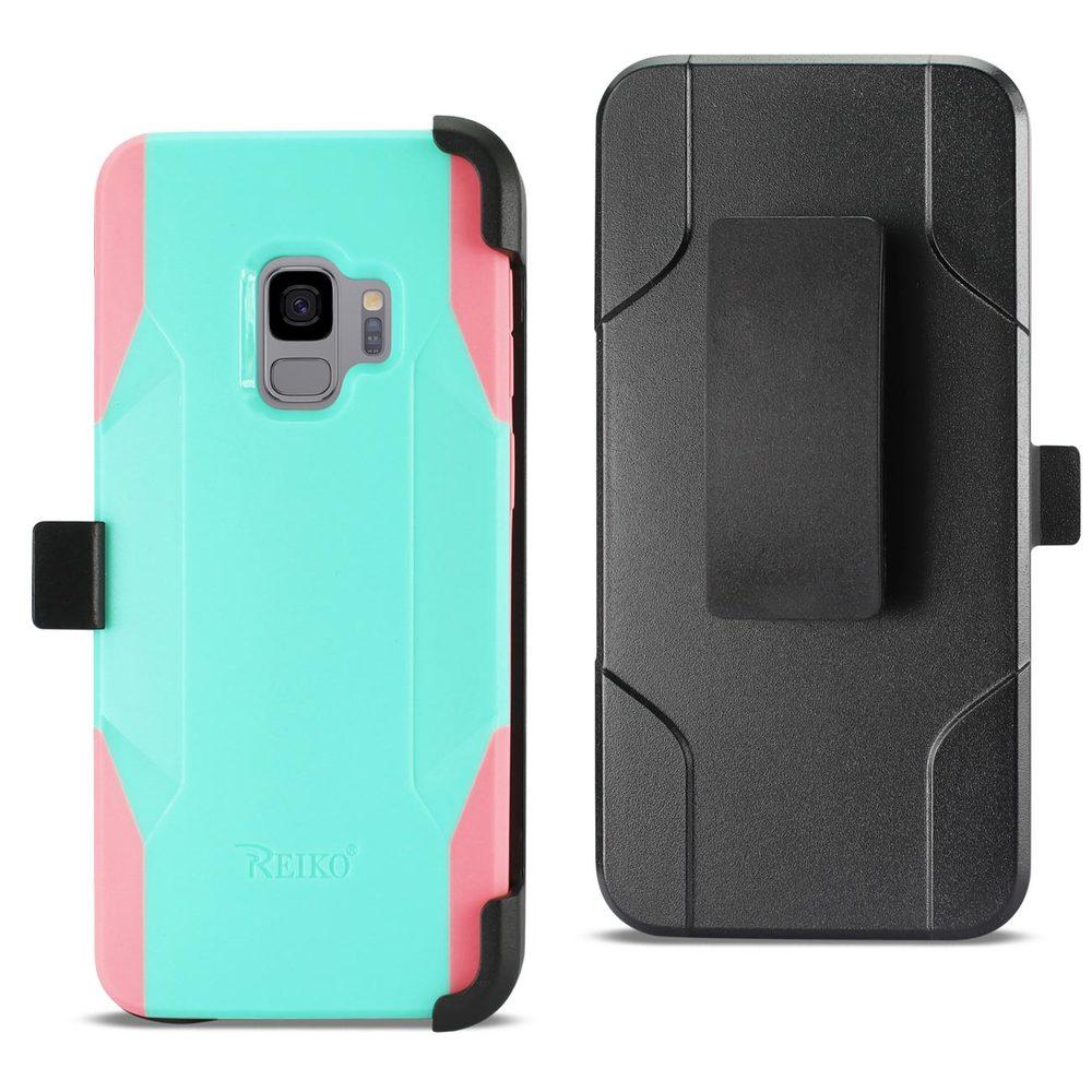 Reiko Samsung Galaxy S9 3-in-1 Hybrid Heavy Duty Holster Combo Case In Mint Green