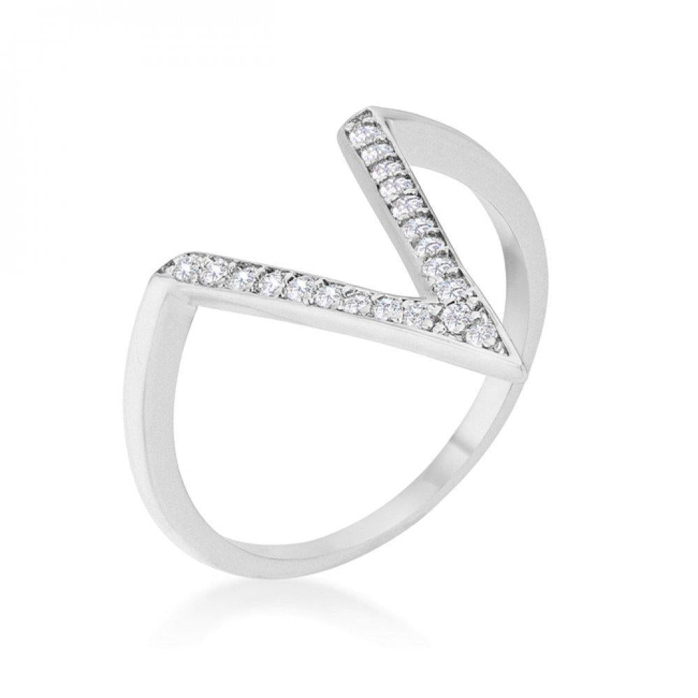 Michelle 0.2ct Cz Rhodium Delicate V-shape Ring (size: 06) R08464r-c01-06