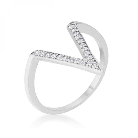 Michelle 0.2ct Cz Rhodium Delicate V-shape Ring (size: 06) R08464r-c01-06