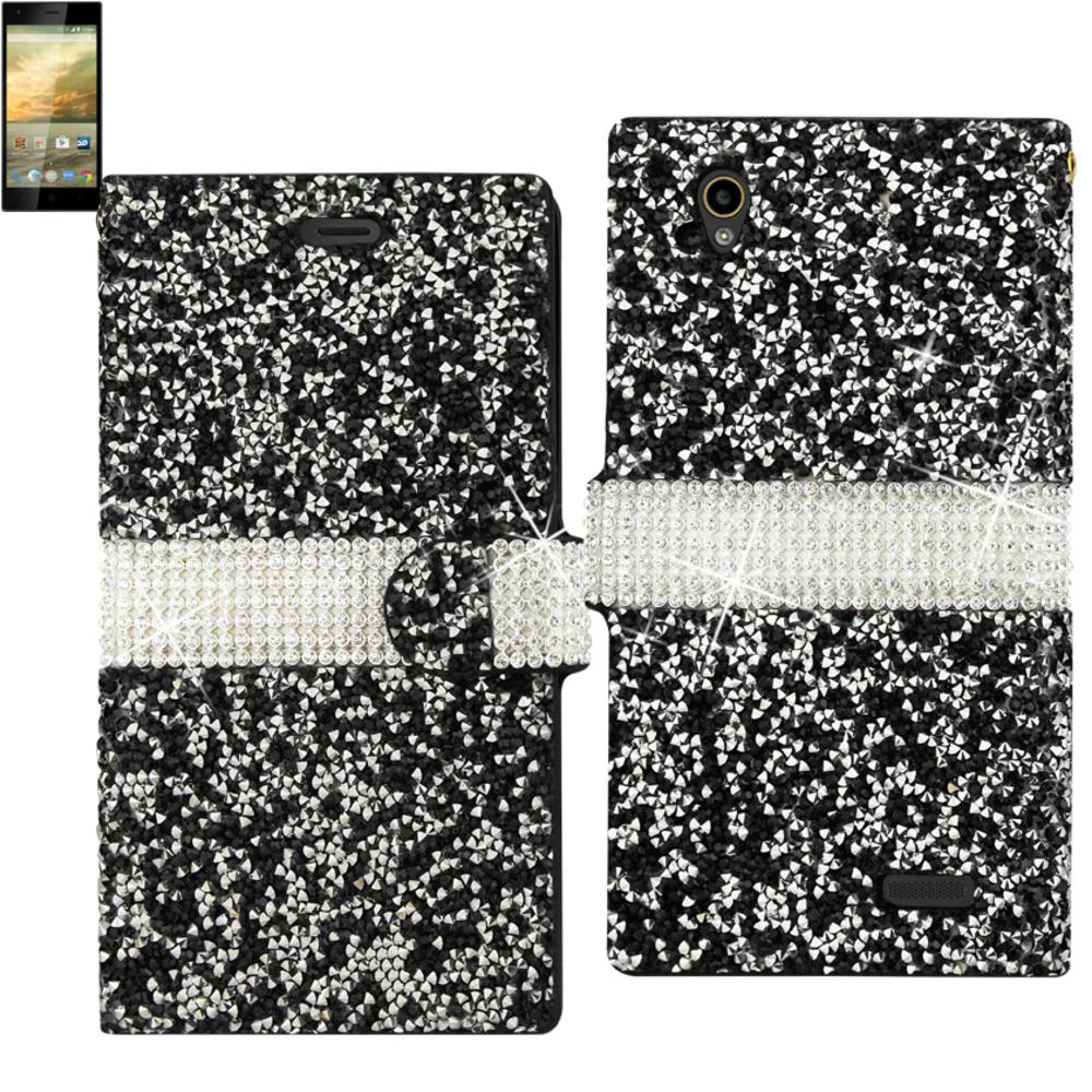 Reiko Zte Warp Elite Diamond Rhinestone Wallet Case In Black