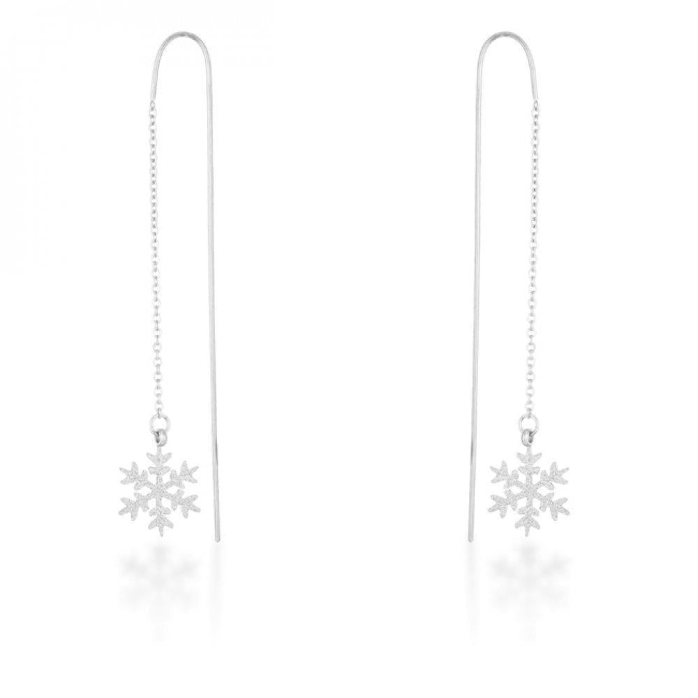 Noelle Rhodium Stainless Steel Snowflake Threaded Drop Earrings E01874r-v00