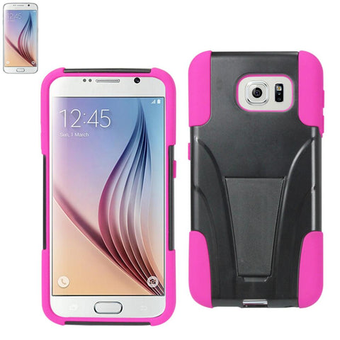 Reiko Samsung Galaxy S6 Hybrid Heavy Duty Case With Kickstand In Hot Pink Black