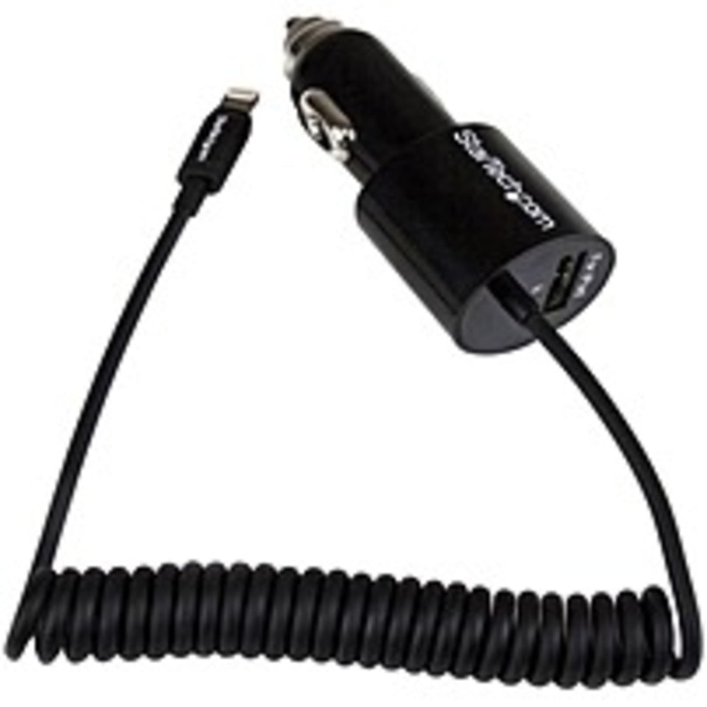 Startech.com Black Dual Port Car Charger With Lightning Cable And Usb 2.0 Port - High Power (21 Watt / 4.2 Amp) - 21 W Output Power - 12 V Dc, 24 V Dc Input Voltage - 5 V Dc Output Voltage - 4.20 A Output Current - Usb