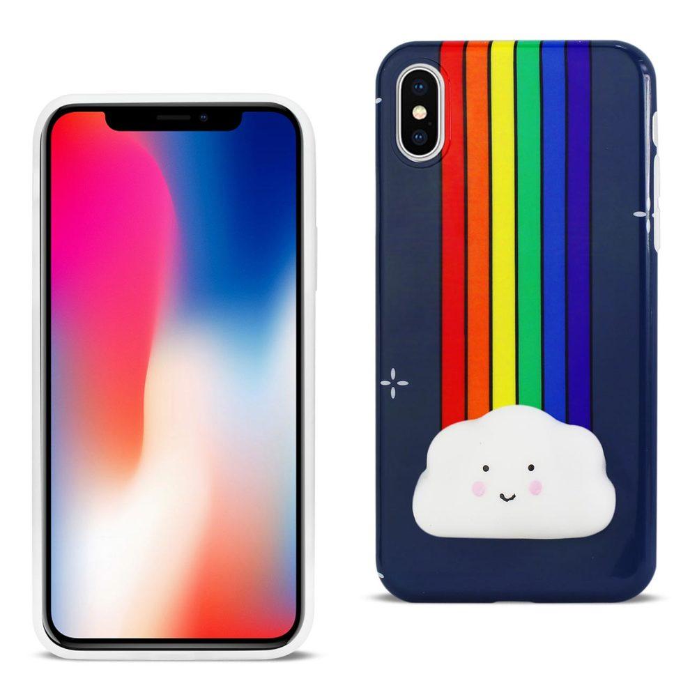 Reiko Iphone X/iphone Xs Tpu Design Case With  3d Soft Silicone Poke Squishy Rainbow Cloud